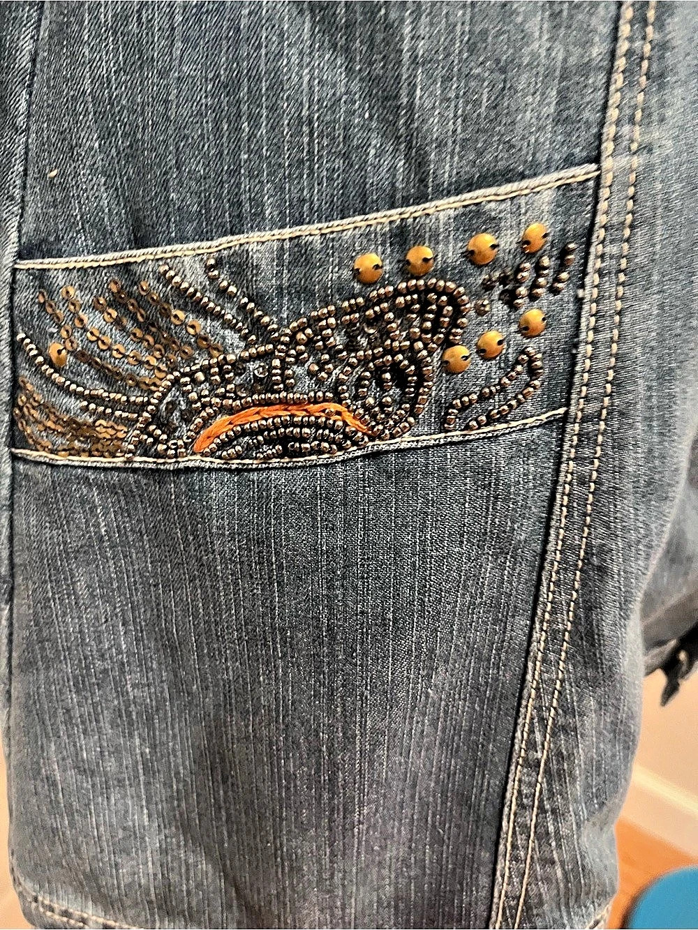 Embroidered Denim Zip-Up Jacket - Picture 7 of 9